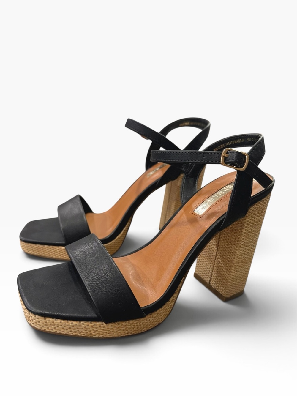 Primark Women’s Black Block Raffia Heel Platform Sandals | Size 7.5